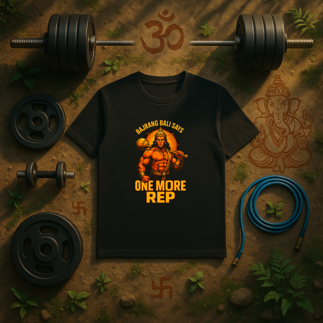 Bajrang Bali Says One More Rep – Men’s Gym T-Shirt | Hanuman Strength Edition | AGORAA MART