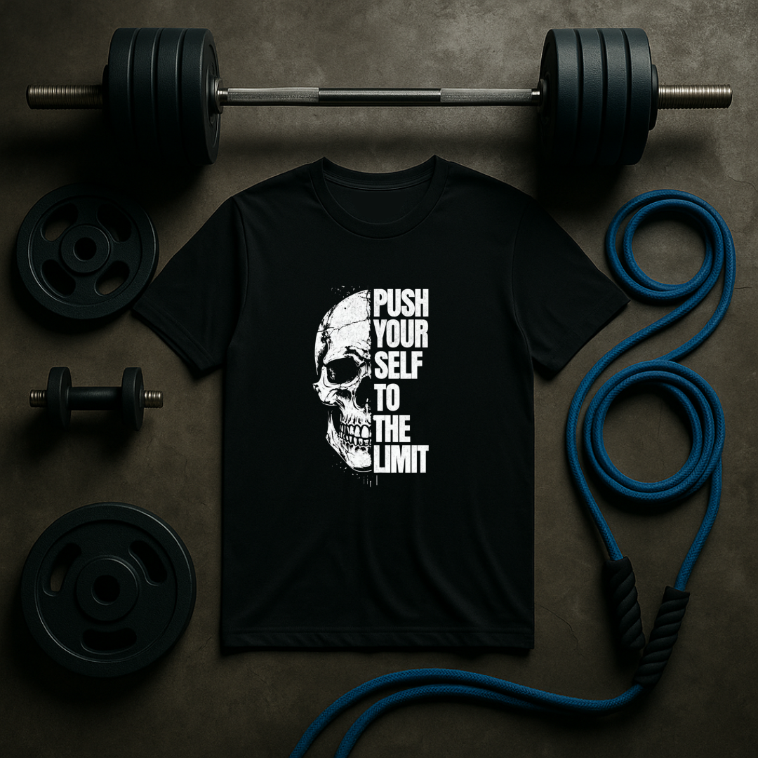 Push Yourself to the Limit – Men’s Gym T-Shirt | Hardcore Motivation Tee | AGORAA MART