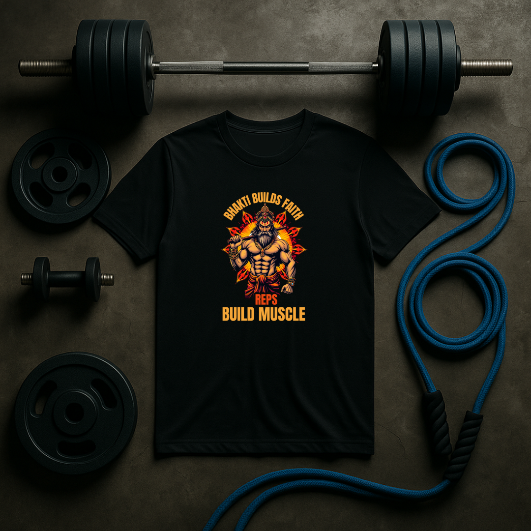 Bhakti Builds Faith, Reps Build Muscles – Men’s Spiritual Gym T-Shirt | AGORAA MART