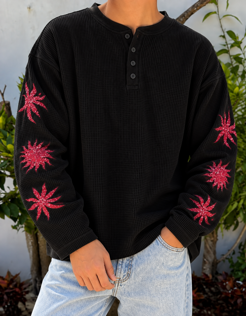 Crimson Bloom Waffle Henley