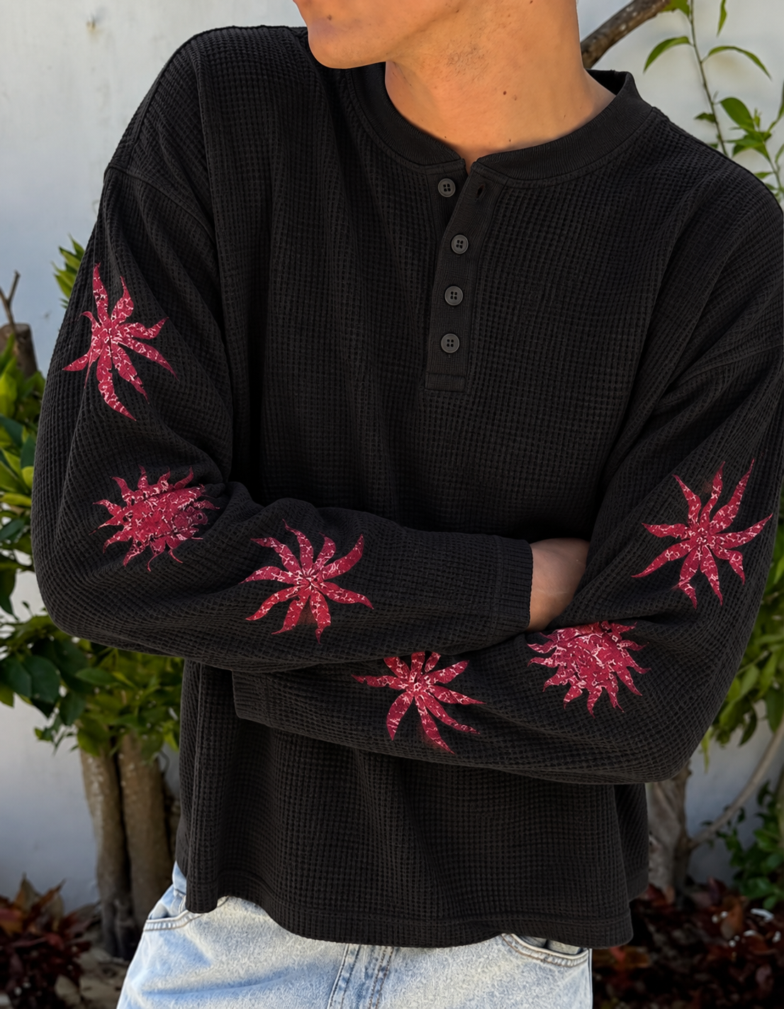 Crimson Bloom Waffle Henley