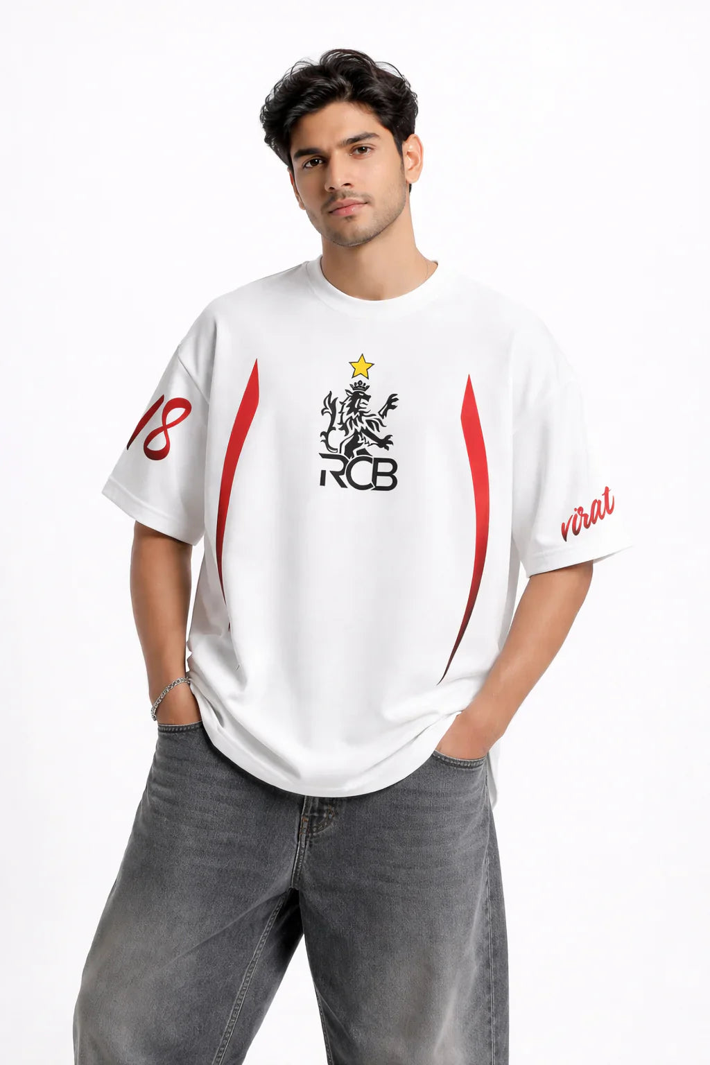 RCB Legacy Star Oversized Boxy Tee – White Edition