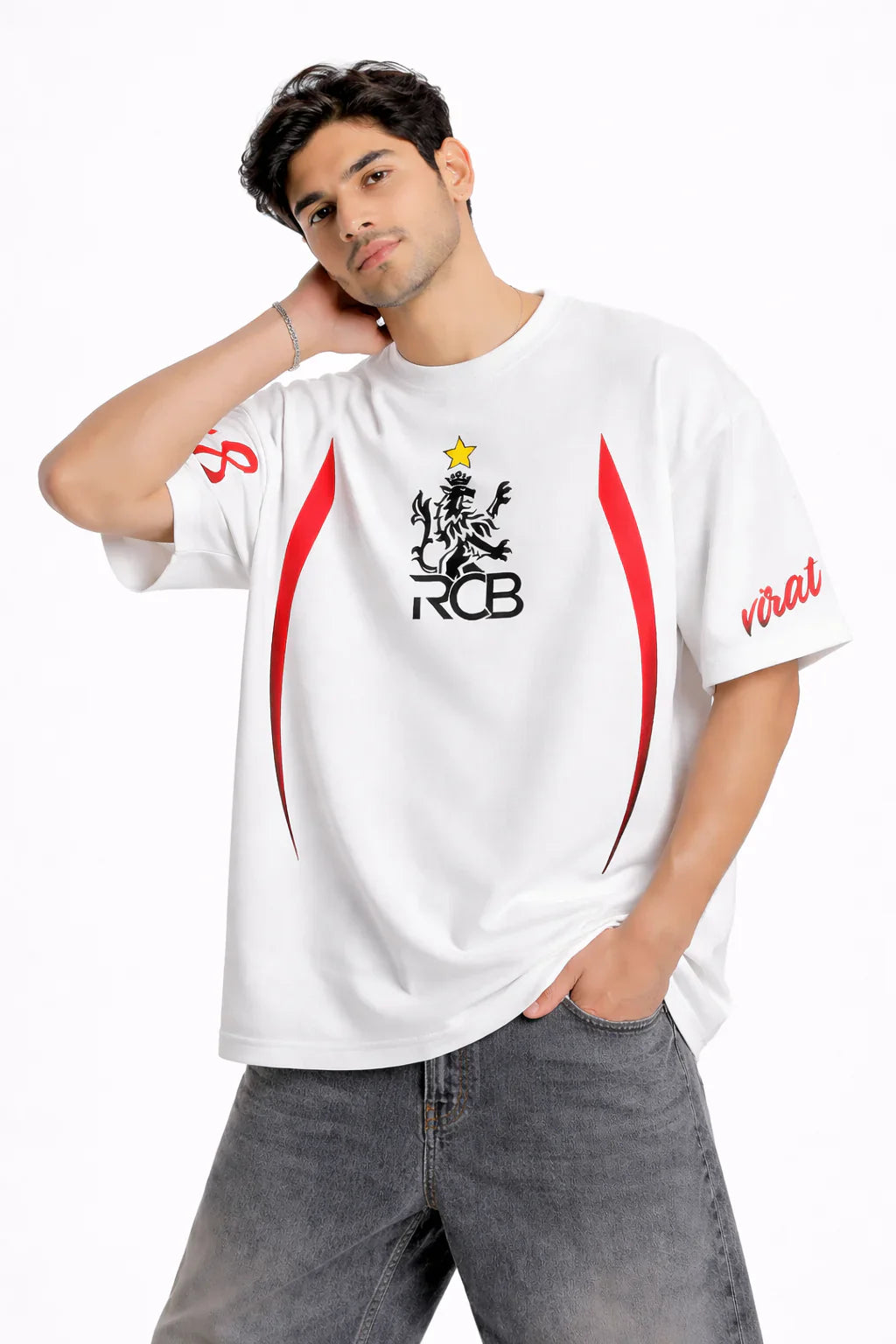 RCB Legacy Star Oversized Boxy Tee – White Edition