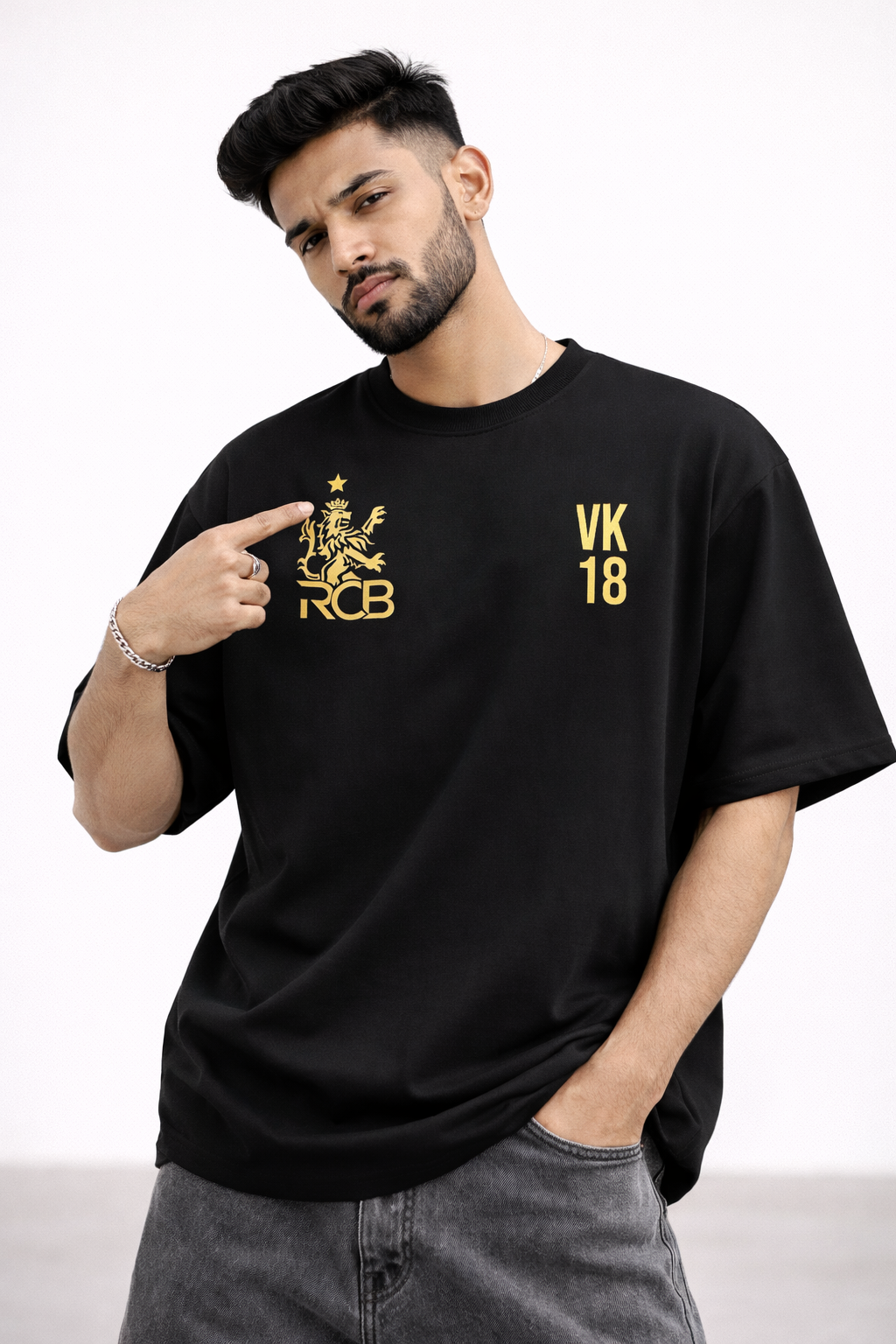 RCB Legacy Star Oversized Tee – Black Gold Edition