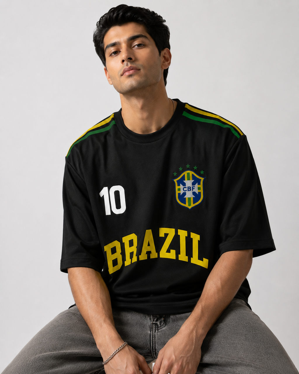 🇧🇷 Brazil No. 10 Oversized Football T-Shirt – Classic Black Edition