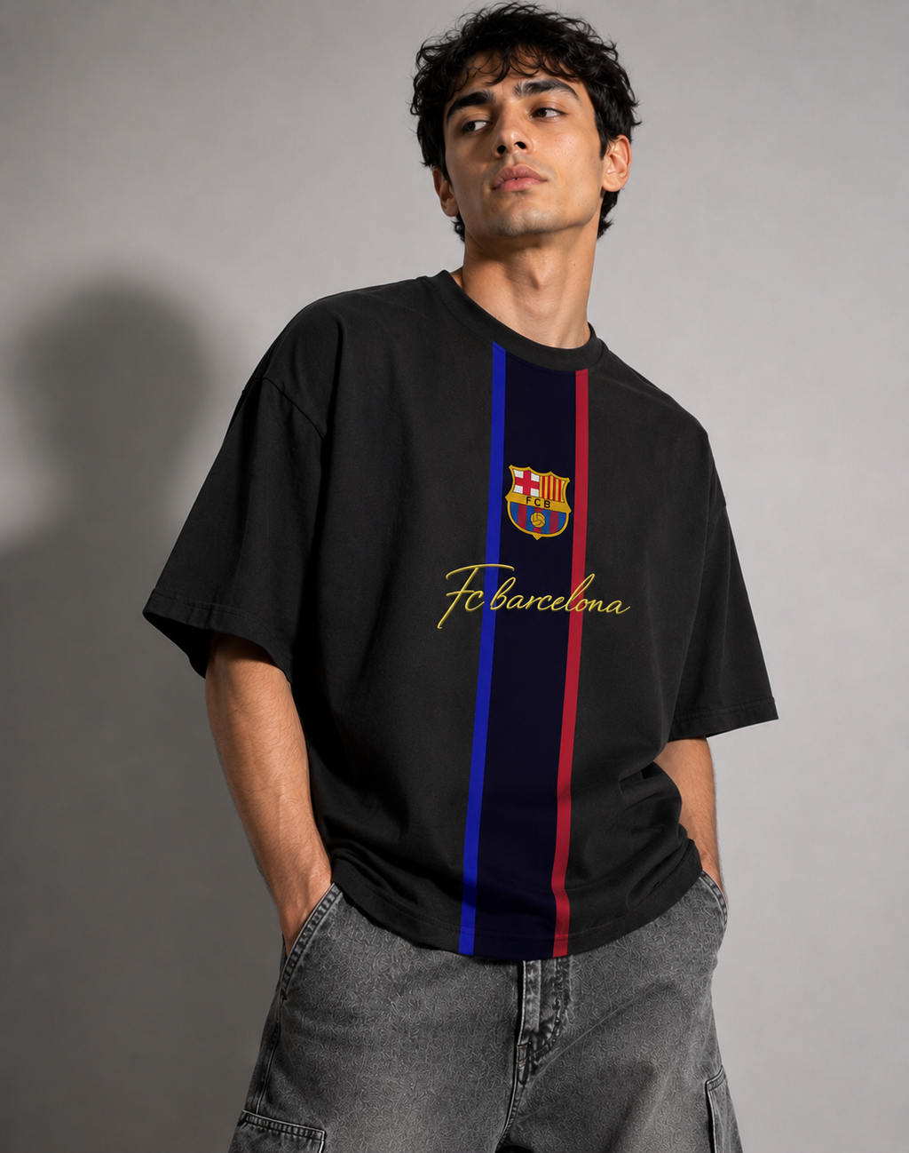 🔵🔴 FC Barcelona Oversized T-Shirt – Black Heritage Edition