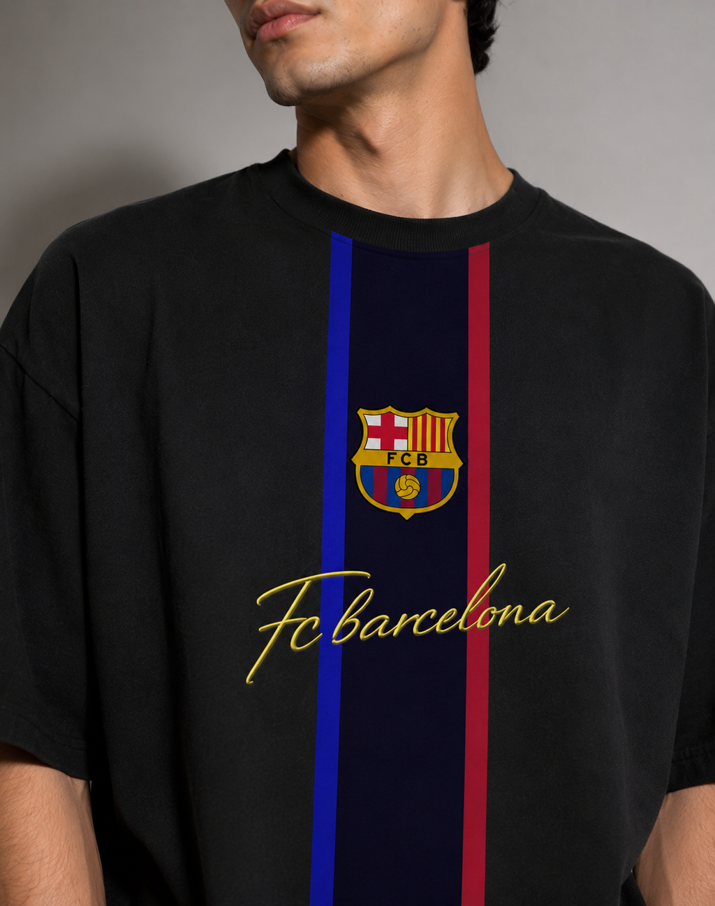 🔵🔴 FC Barcelona Oversized T-Shirt – Black Heritage Edition