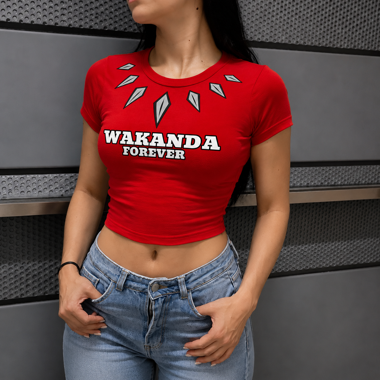 Wakanda Forever Red Baby Tee – Superhero Streetwear Crop Top