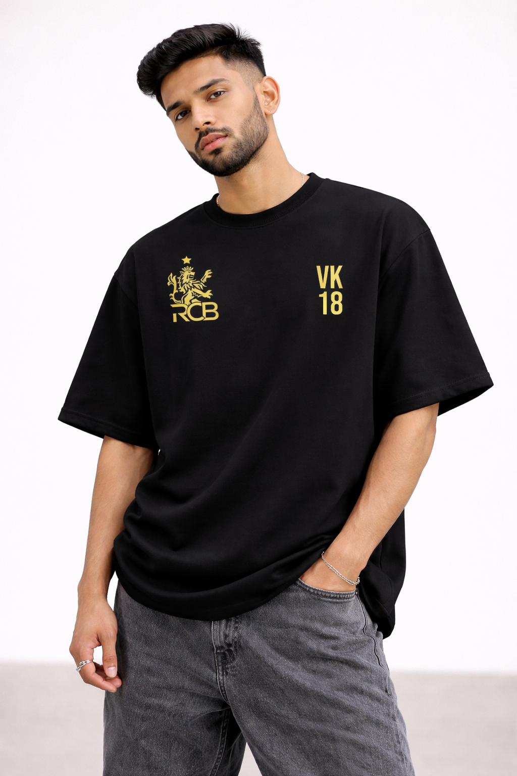 RCB Legacy Star Oversized Tee – Black Gold Edition