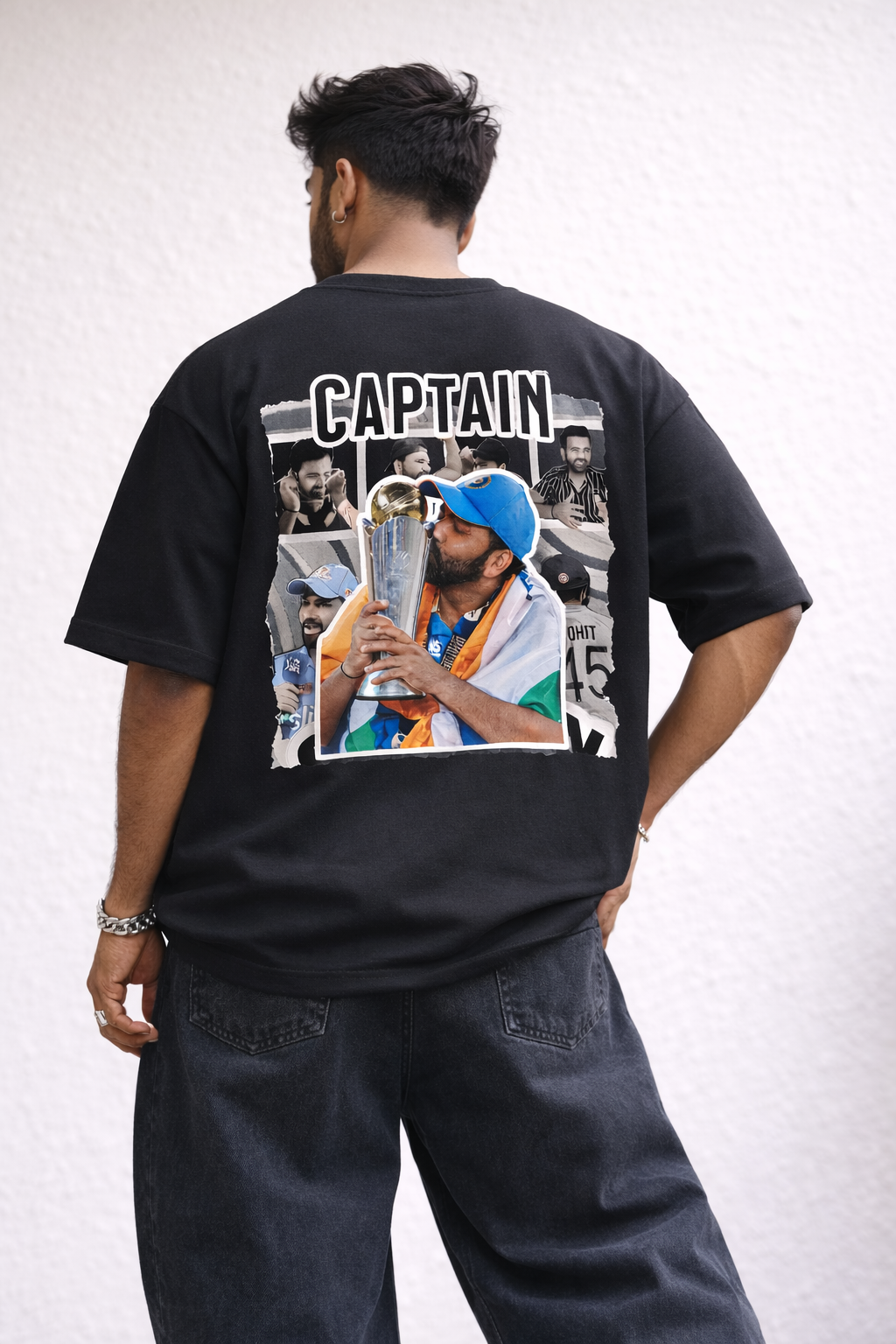 Rohit Sharma Captain Oversized Black Tshirt