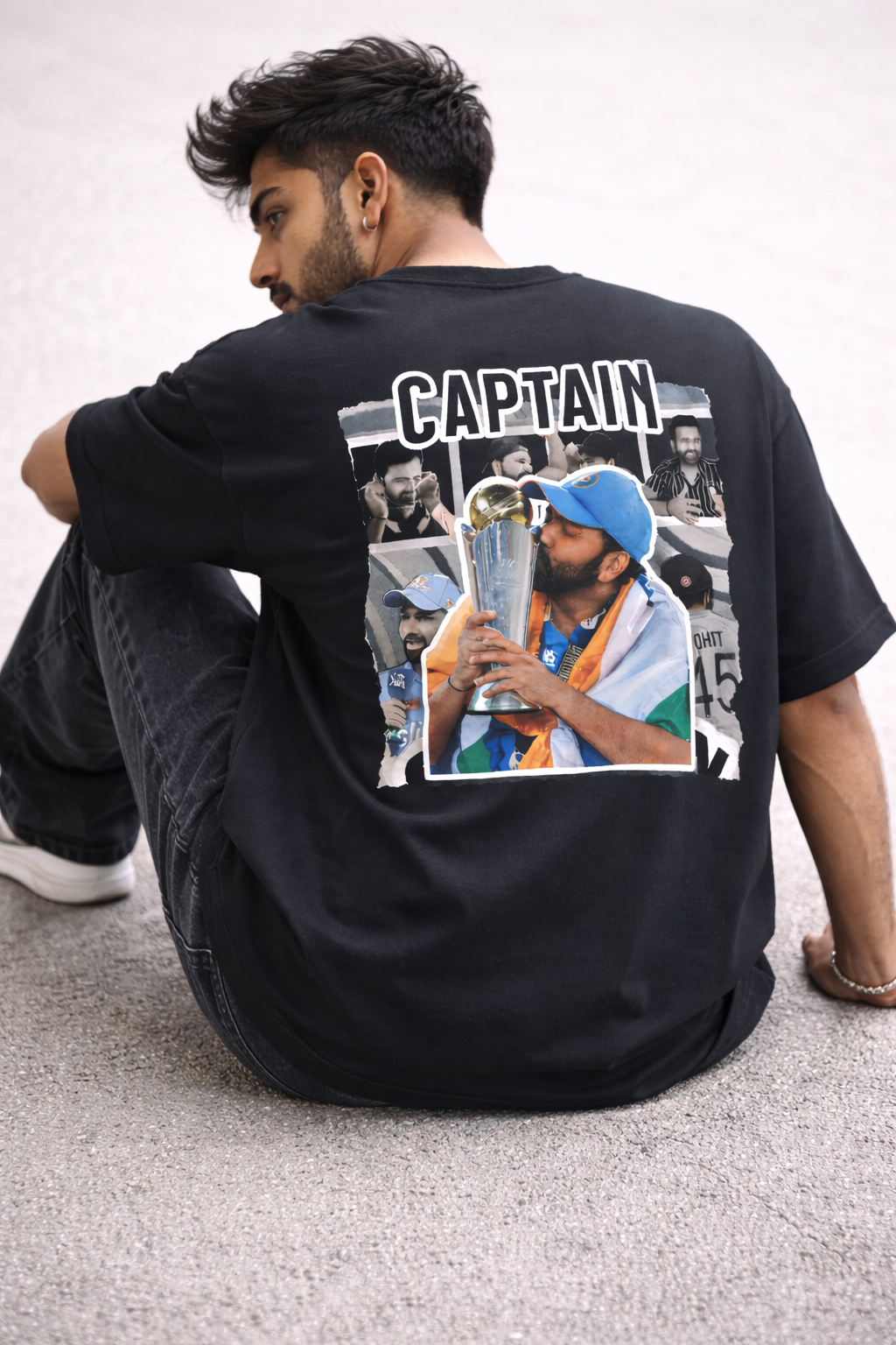 Rohit Sharma Captain Oversized Black Tshirt