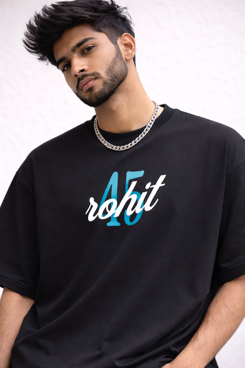 Rohit Sharma Captain Oversized Black Tshirt