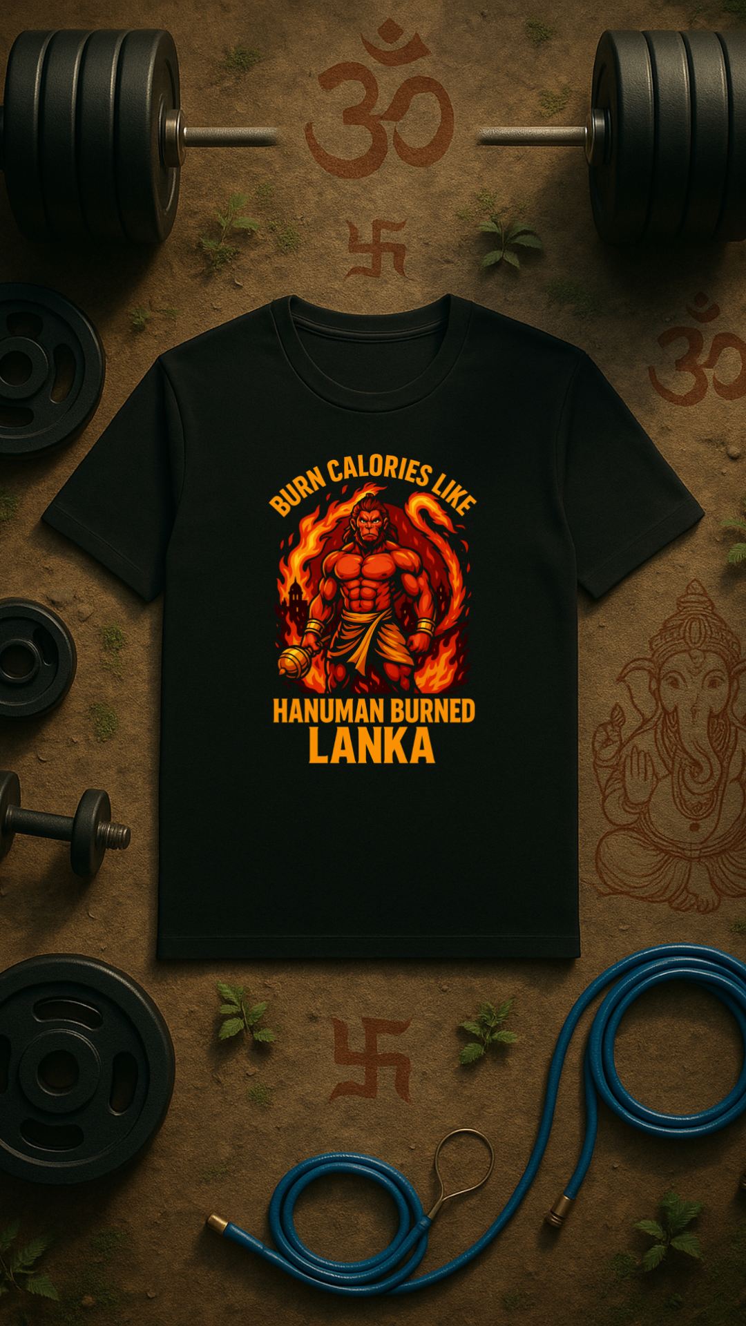 Burn Calories Like Hanuman Burned Lanka – Men’s Gym T-Shirt | Desi Strength Collection | AGORAA MART