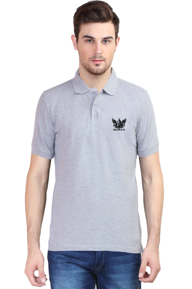 Men's Grey Melange Polo T-Shirt – Premium Cotton, Casual & Stylish Fit
