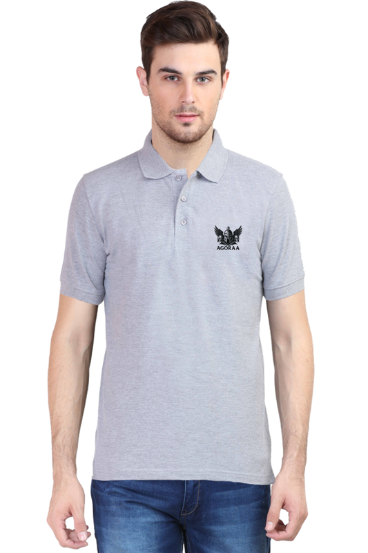 Men's Grey Melange Polo T-Shirt – Premium Cotton, Casual & Stylish Fit
