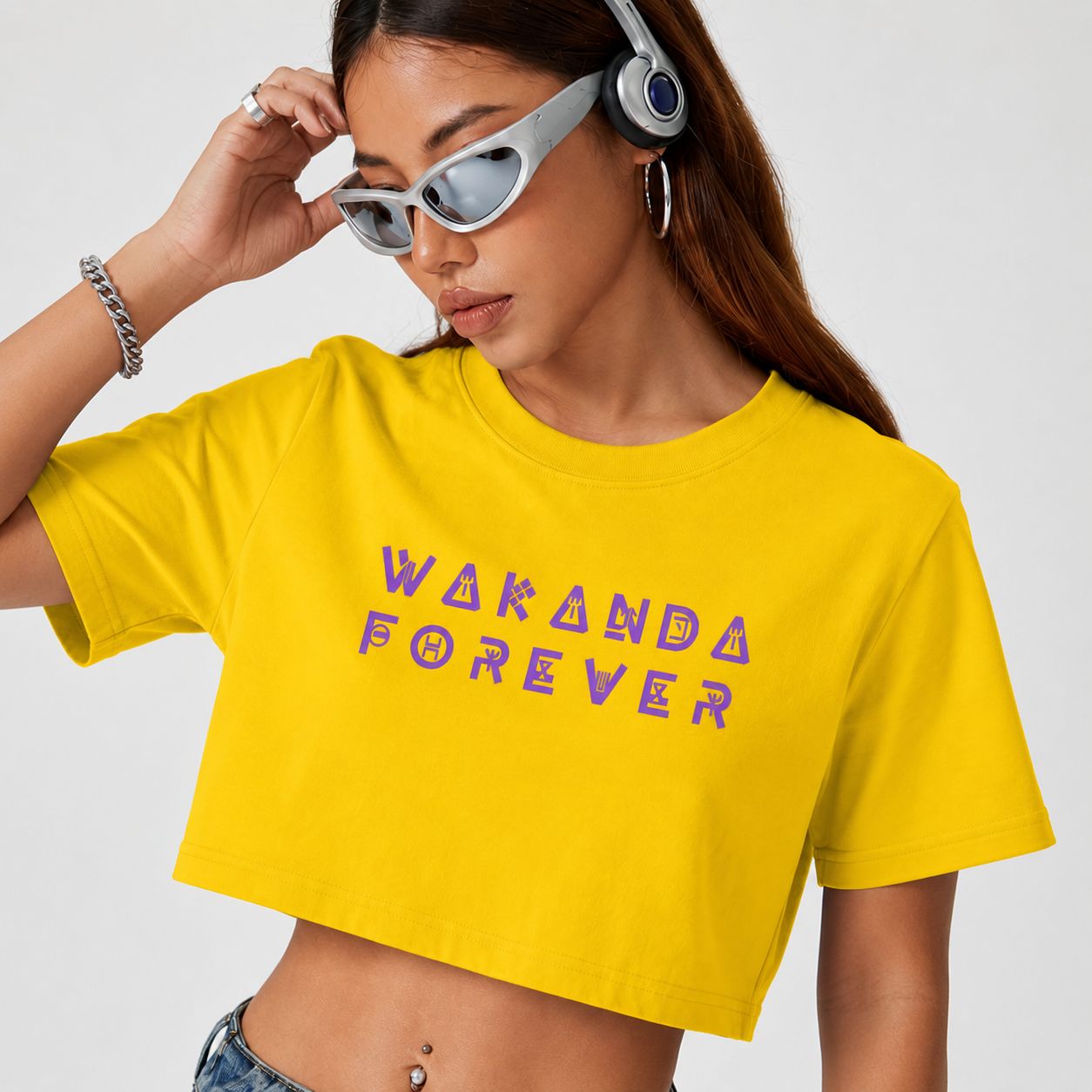 Wakanda Forever Graphic Crop Tee – Oversized Streetwear Top