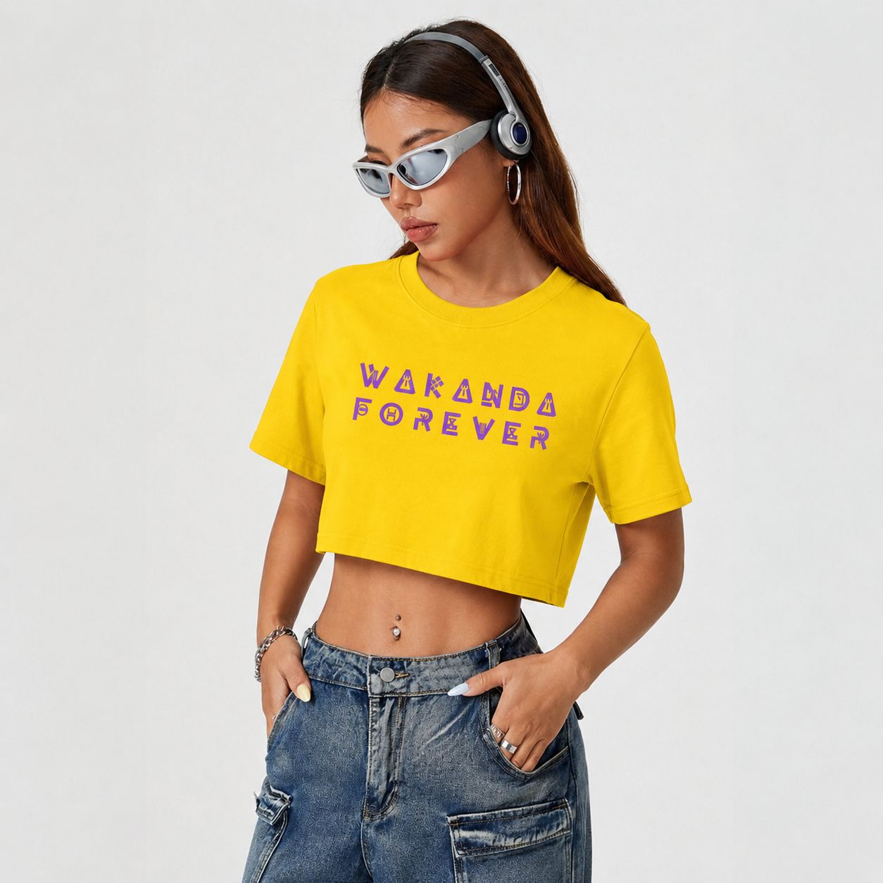 Wakanda Forever Graphic Crop Tee – Oversized Streetwear Top