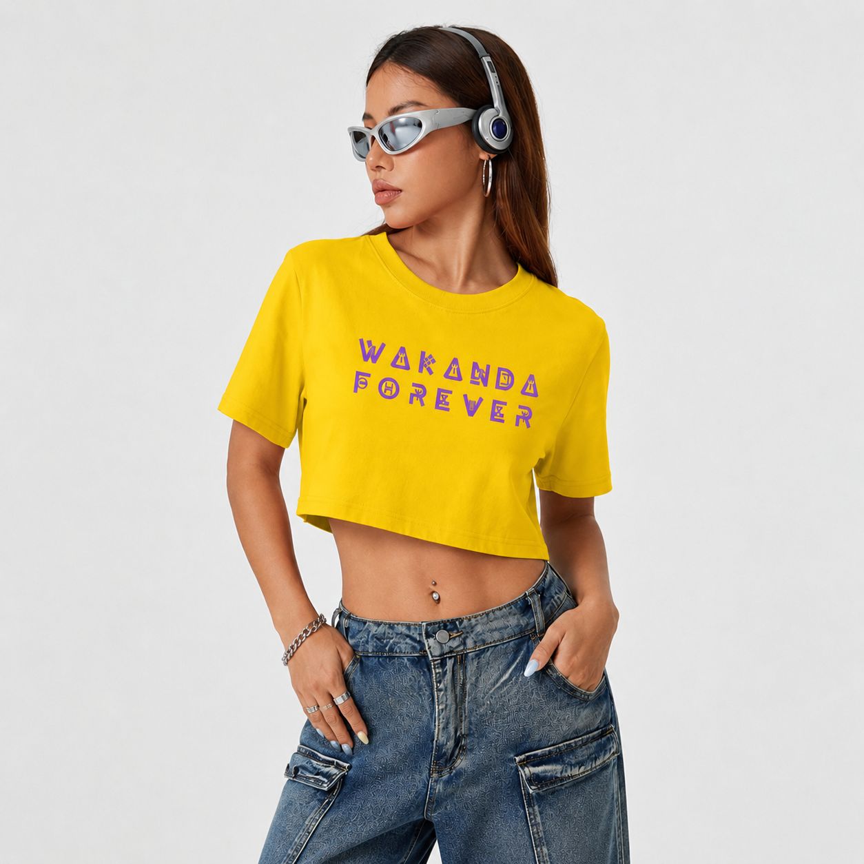 Wakanda Forever Graphic Crop Tee – Oversized Streetwear Top